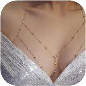 🆕Women Gold Layered Crystal Bra Chain Boho Sexy Bikini Waist Chain Body Jewelry